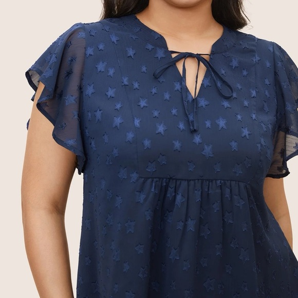 BloomChic Plus Size 3XL Star Mesh Gathered Ruffle Sleeve Blouse us22-24 - Picture 3 of 7